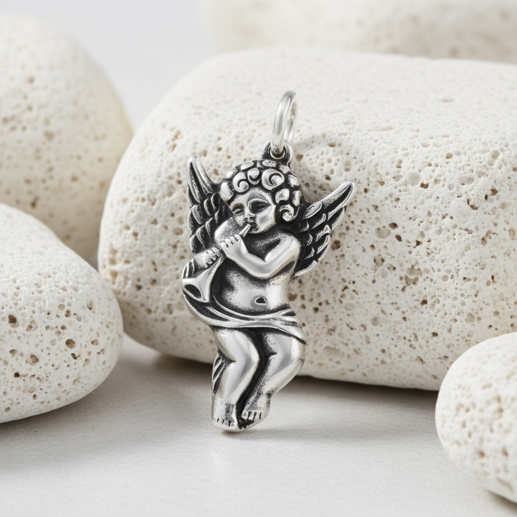 Sterling Silver 925 Guardian Angel Pendant "Heavenly Whisper" - Image 2