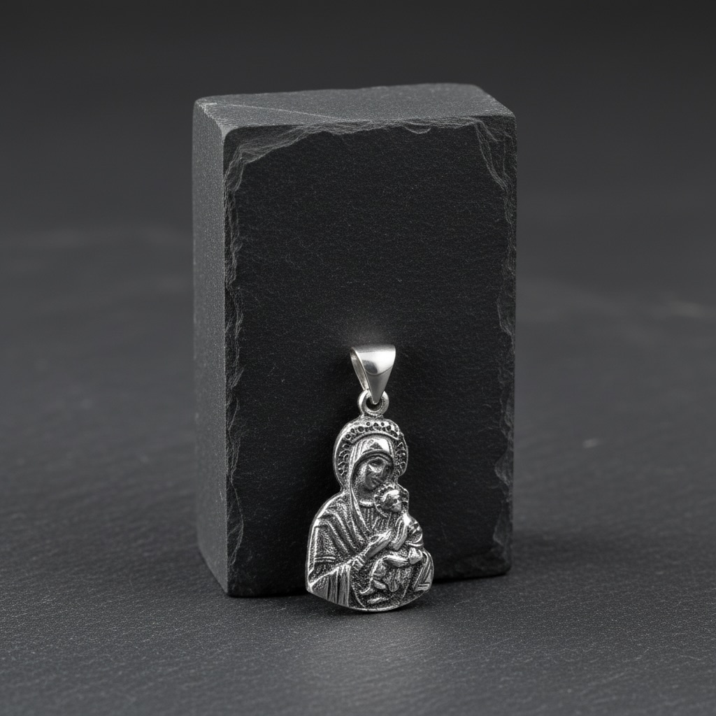 Sterling Silver 925 Virgin Mary and Child Pendant "Mercy" - Image 2