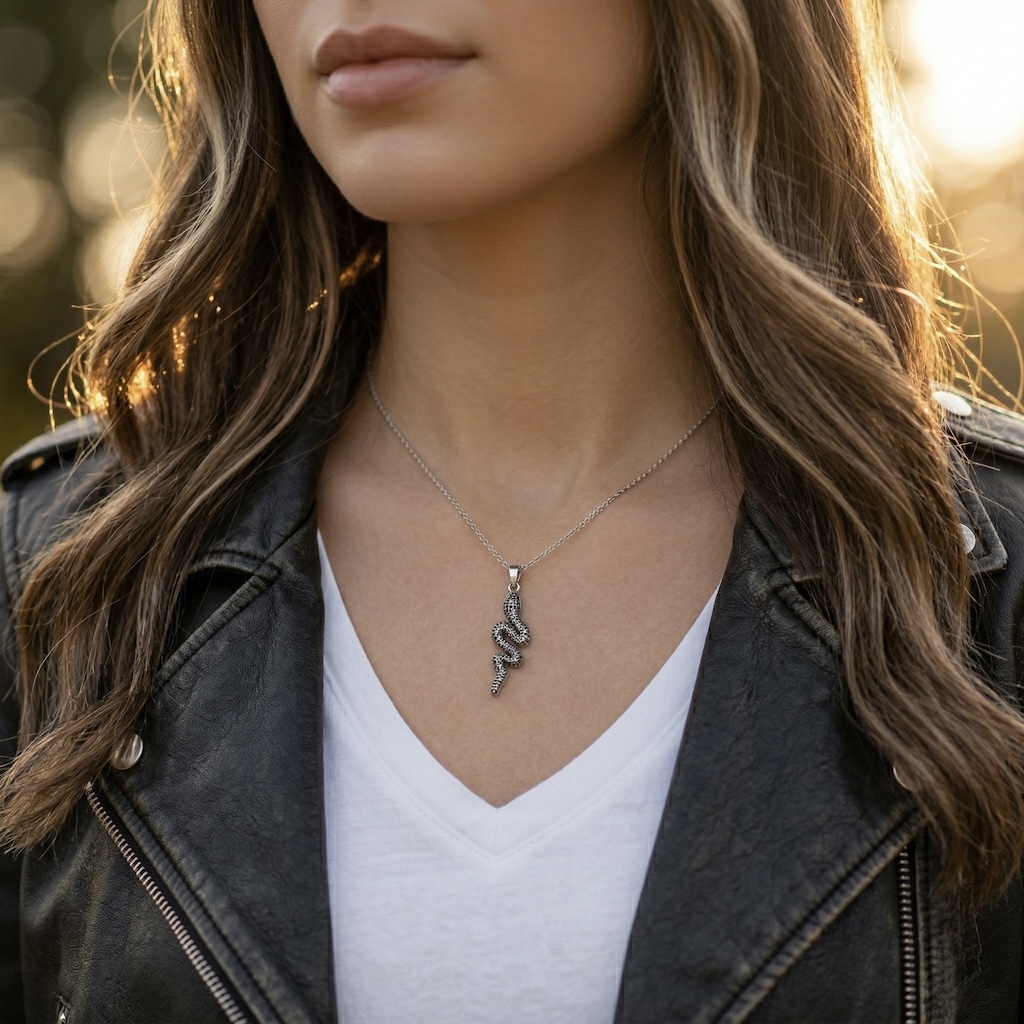 Sterling Silver 925 Snake Pendant "Dark Ophidi" - Image 3