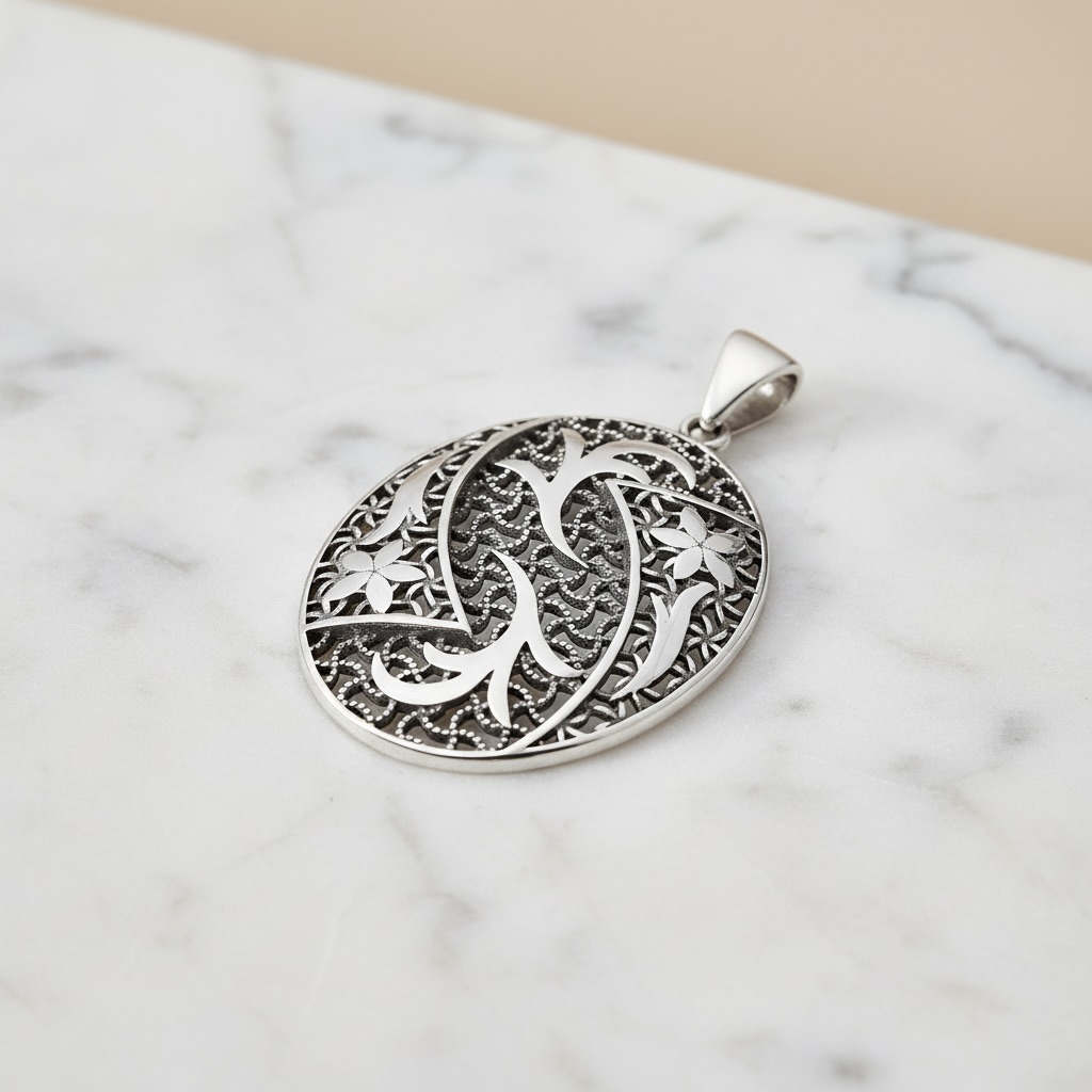 Sterling Silver 925 Oval Pendant “Secret Garden” - Image 2