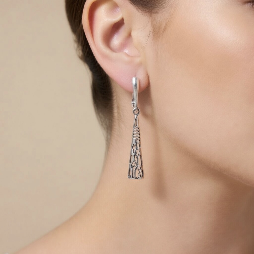 Sterling Silver 925 Openwork Drop Earrings "Ornate" - Image 2