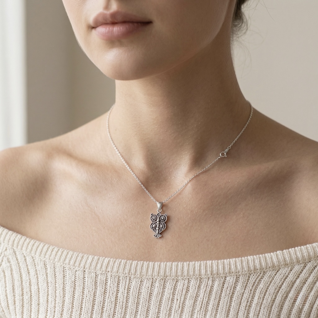 Sterling Silver 925 Owl Pendant "Magical Wisdom" - Image 3