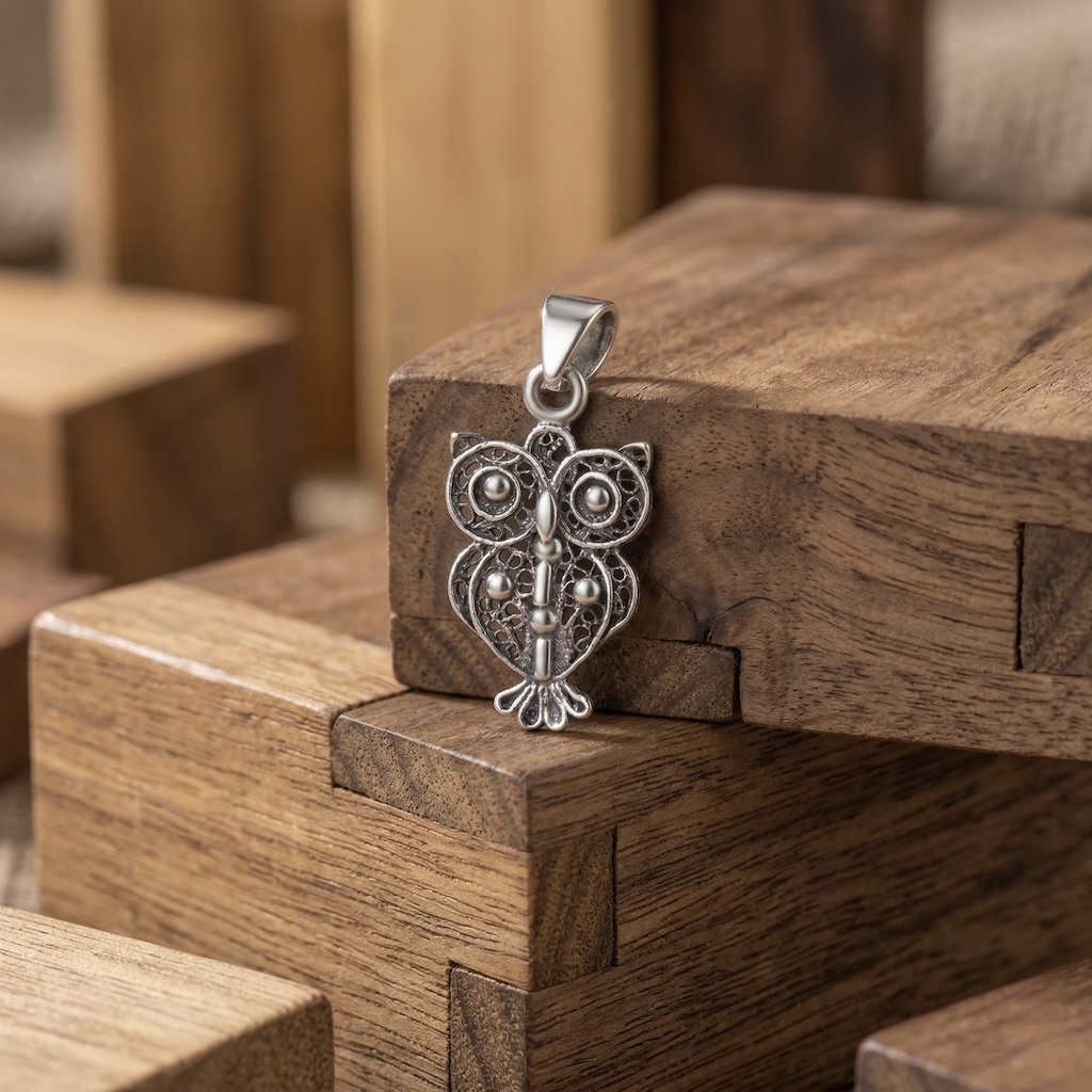 Sterling Silver 925 Owl Pendant "Magical Wisdom" - Image 2