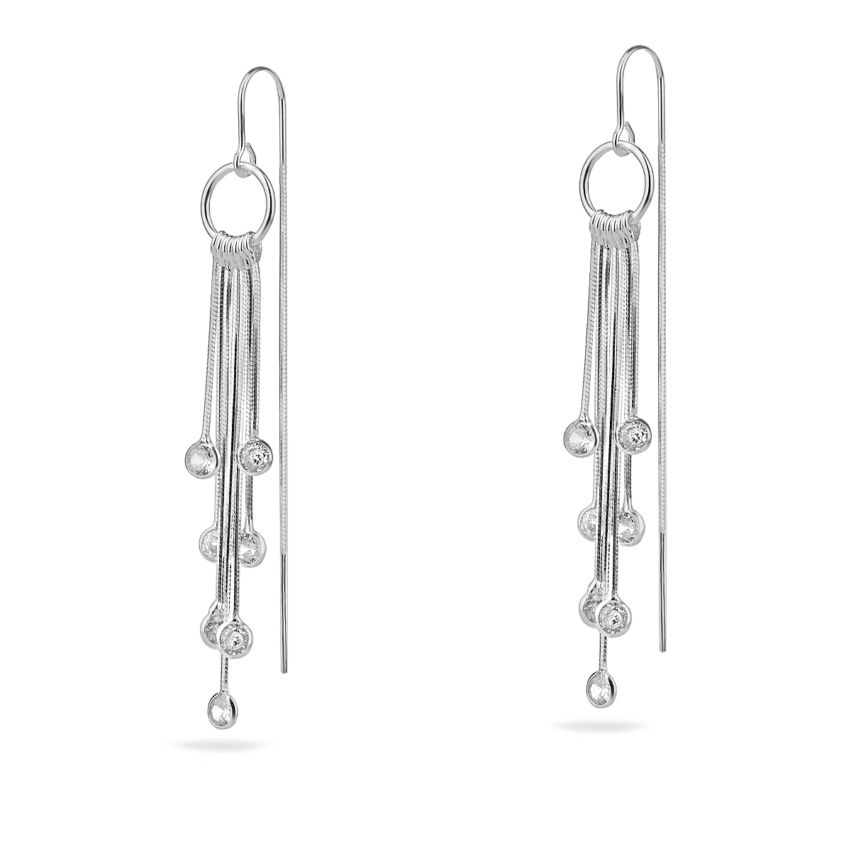 Sterling Silver 925 CZ Dangle Drop Threader Earrings "Lumina" - Silver Image 1