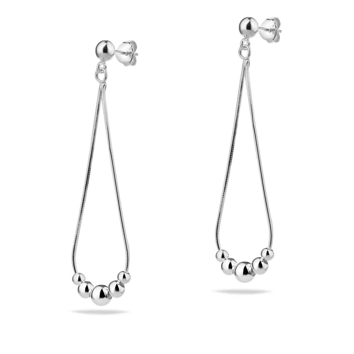 Sterling Silver 925 Bead Drop Dangle Earrings "Cascade" - Silver Image 1