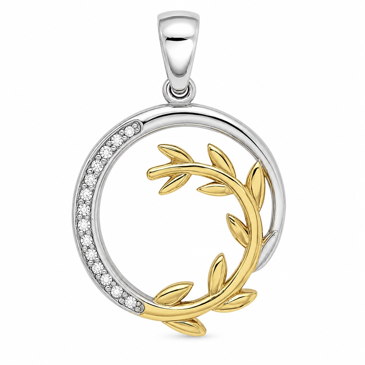 Sterling Silver 925 Gold Plated Olive Branch CZ Pendant "Olea" - Image 1