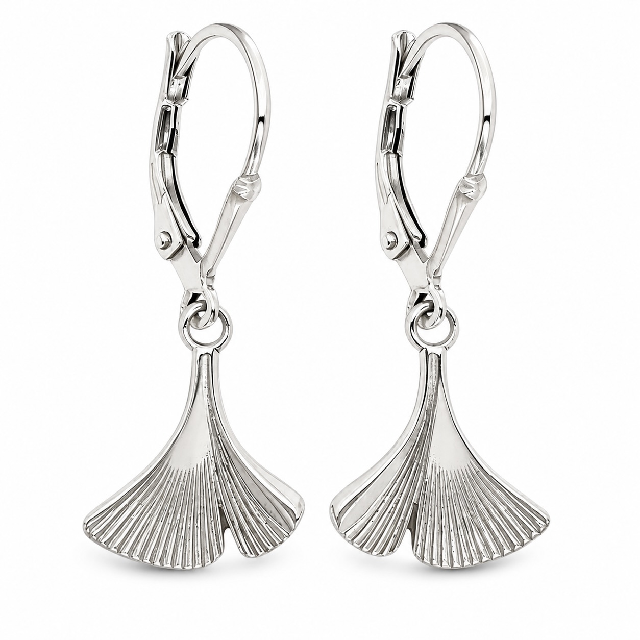 Sterling Silver 925 Fan Leaf Drop Earrings "Flabel"