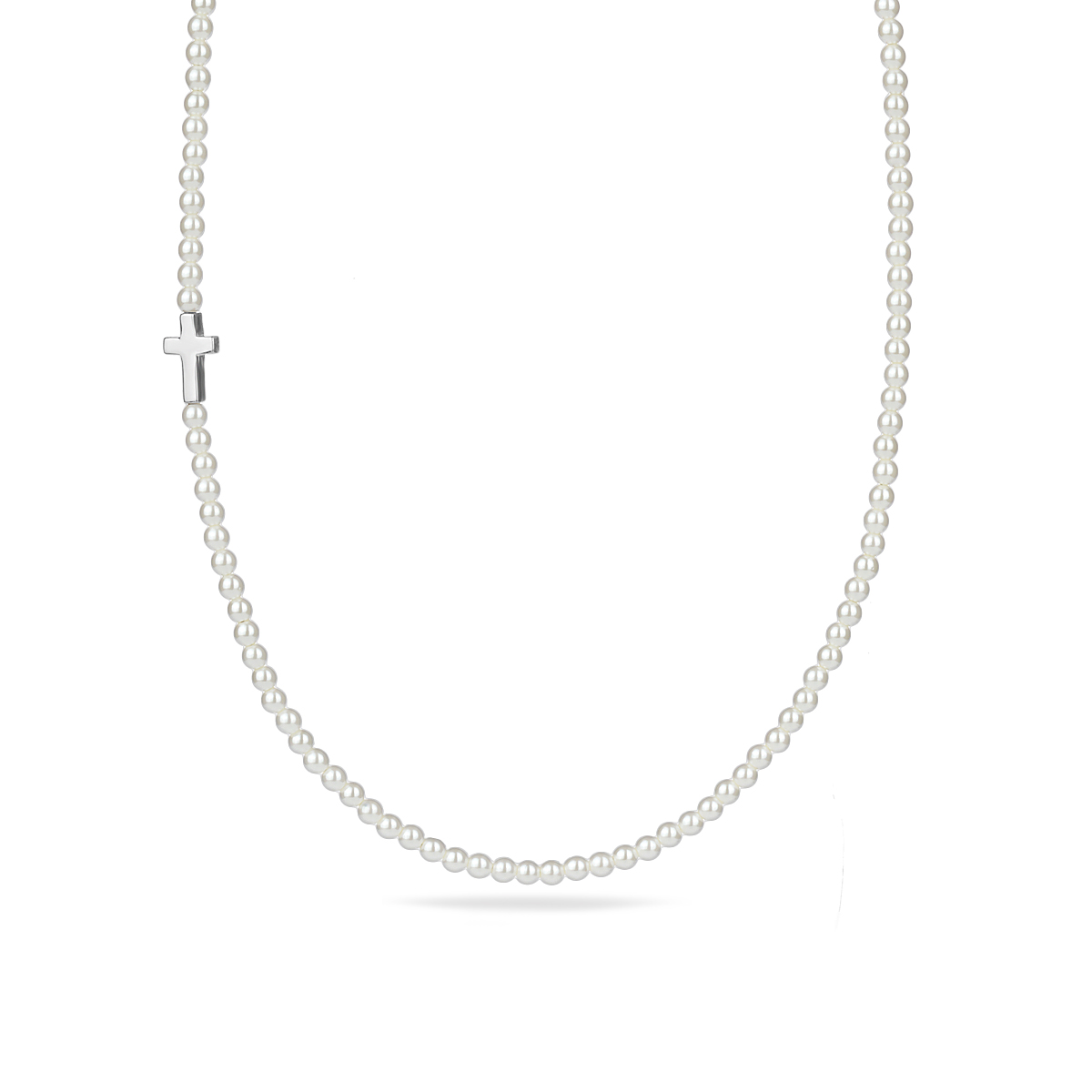 Sterling Silver 925 Pearl Beaded Cross Necklace "Ivory"