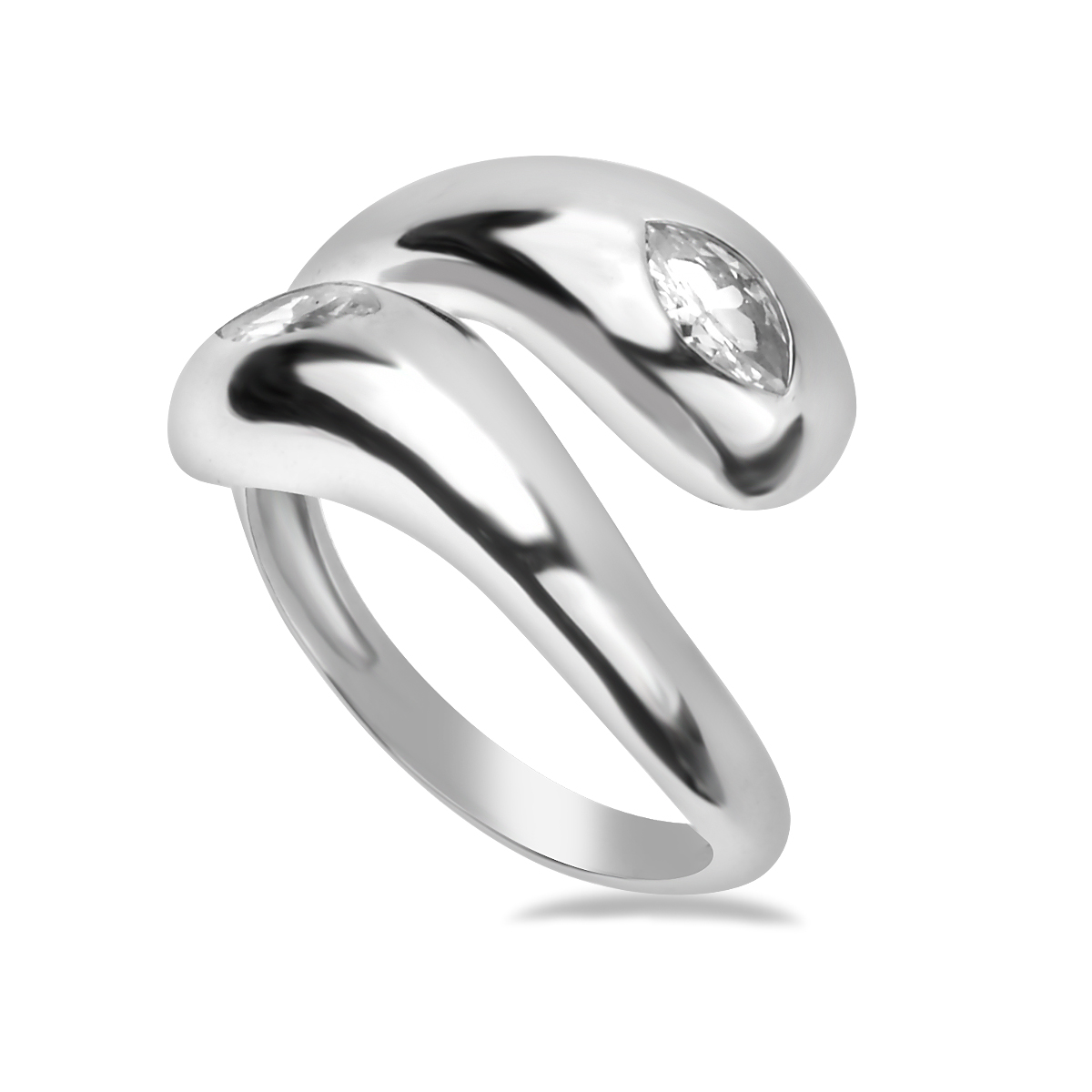 Sterling Silver 925 Marquise CZ Wave Ring "Allure" - Silver Image 1