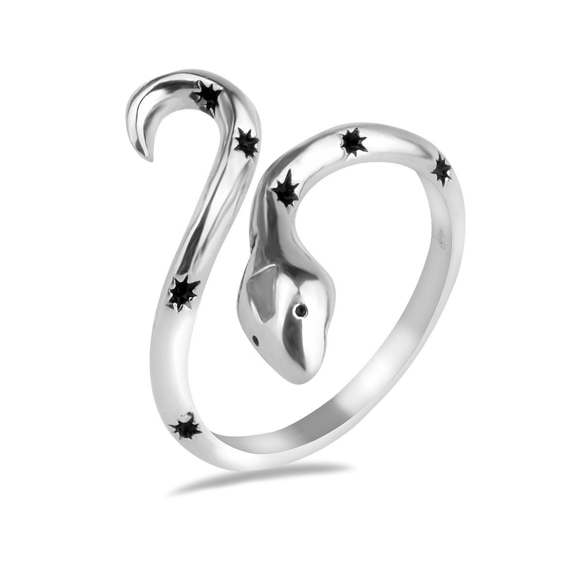 Sterling Silver 925 Star Snake CZ Ring "Cosmic Serpent" - Silver Image 1