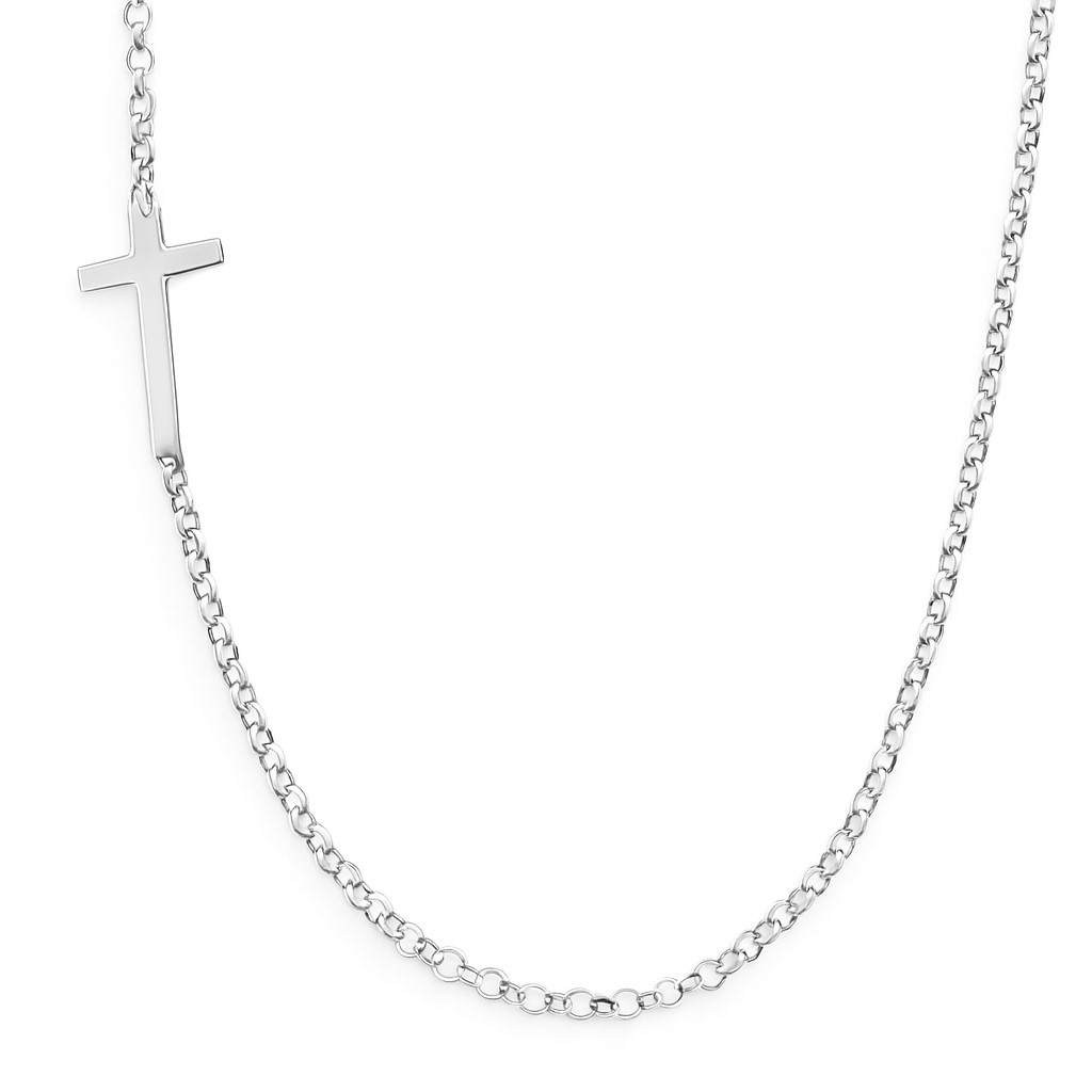 Sterling Silver 925 Sideways Cross Necklace "Humble" - Silver Image 1