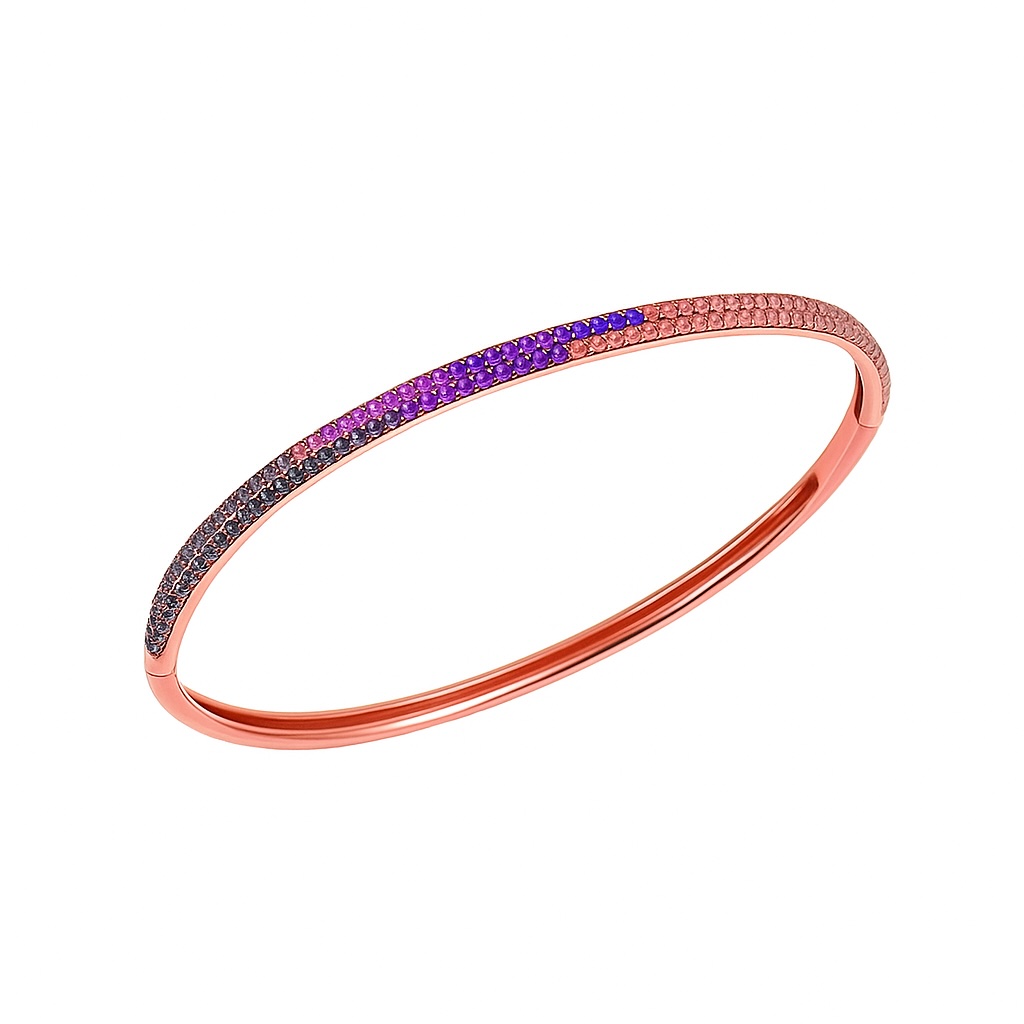 Sterling Silver 925 Rose Gold CZ Bangle Bracelet "Ombre" - Silver Image 1