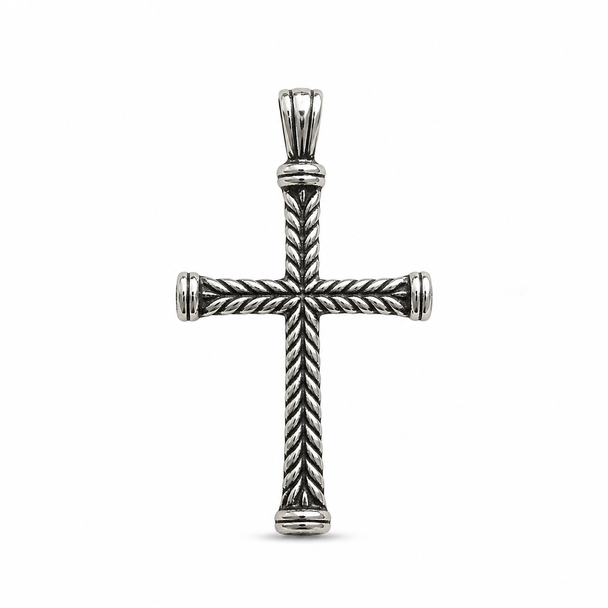 Sterling Silver 925 Unisex Braided Cross Pendant "V"