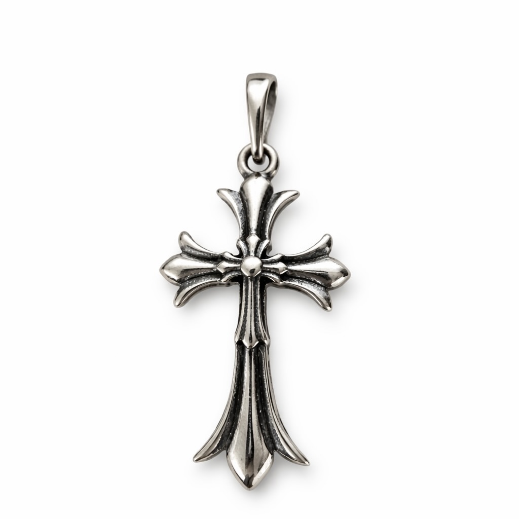 Sterling Silver 925 Unisex Double Cross Pendant "Vesper" - Silver Image 1