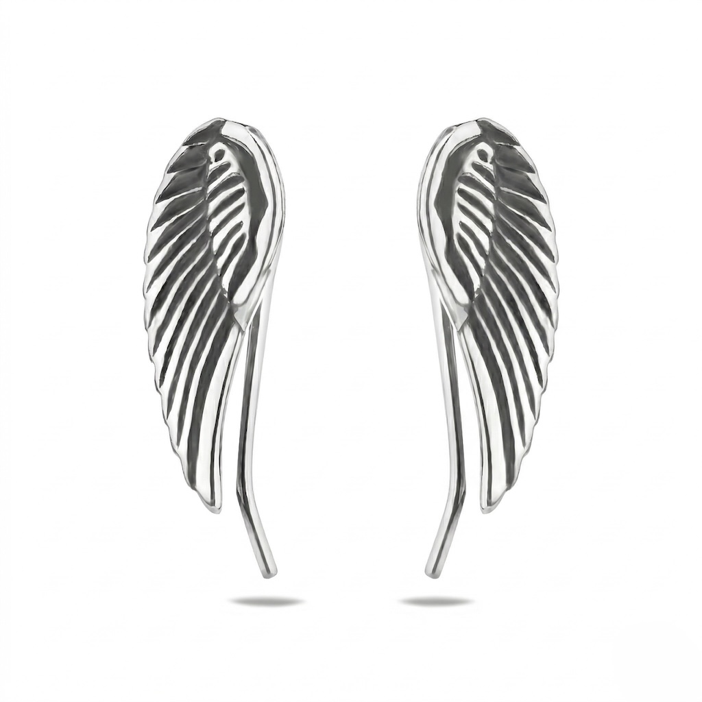Sterling Silver 925 Ear Climber Earrings "Feather" - Image 1