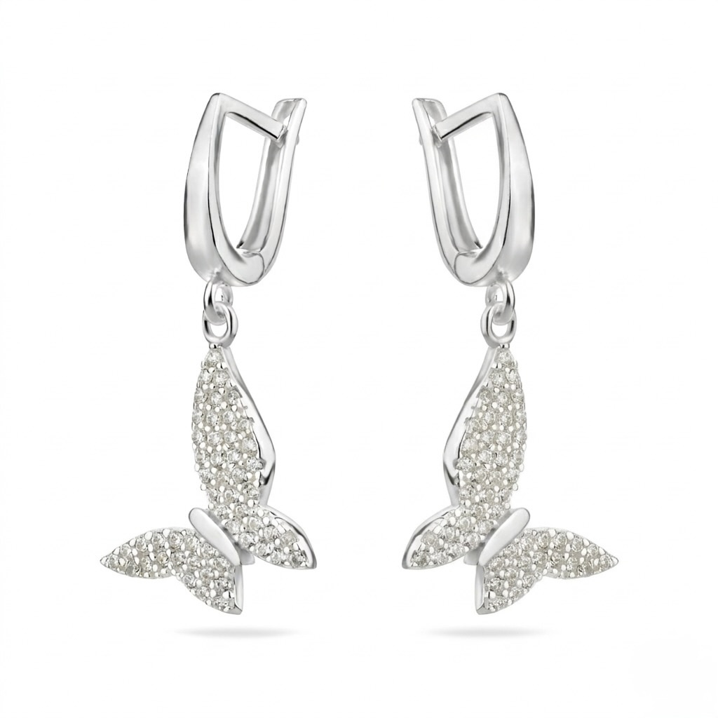 Sterling Silver 925 Drop CZ Earrings “Butterfly Dreams” - Image 1