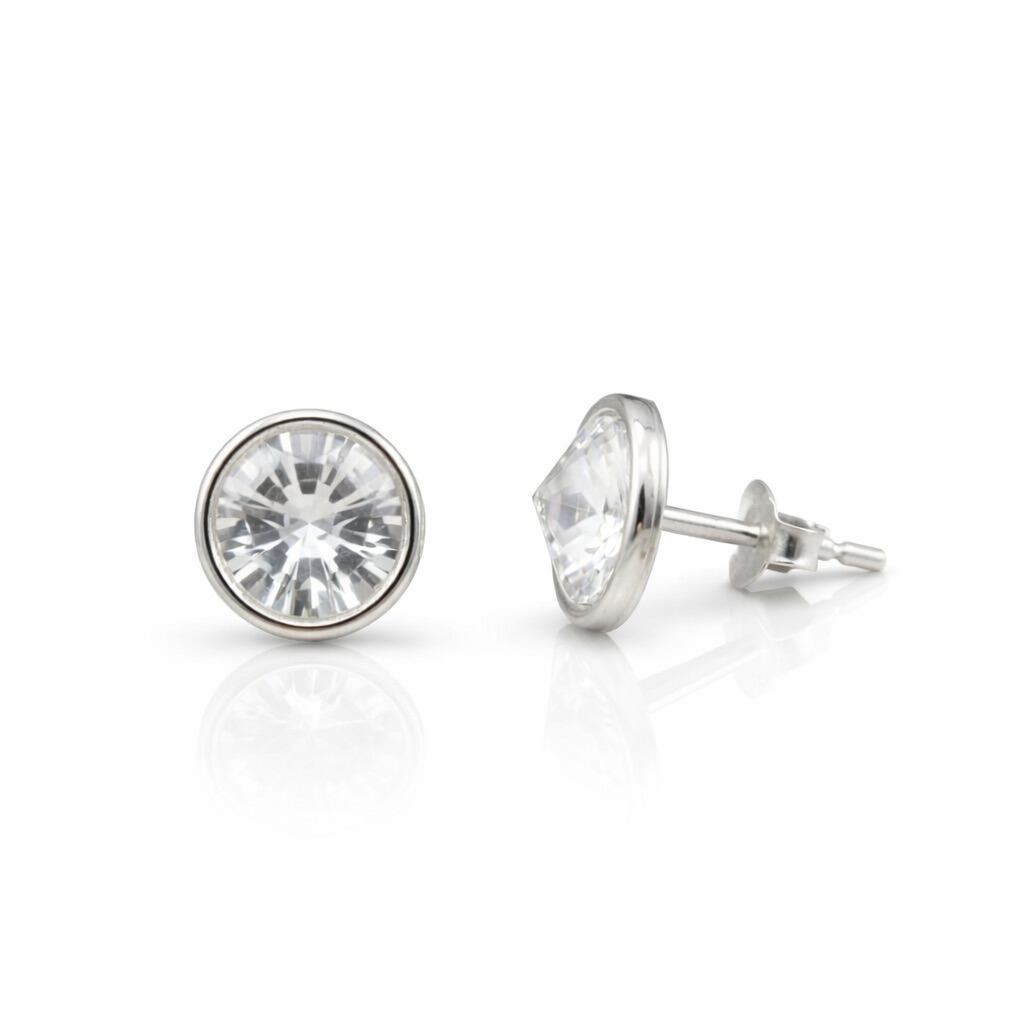 Sterling Silver 925 Round Crystal Stud Earrings “Aurora”