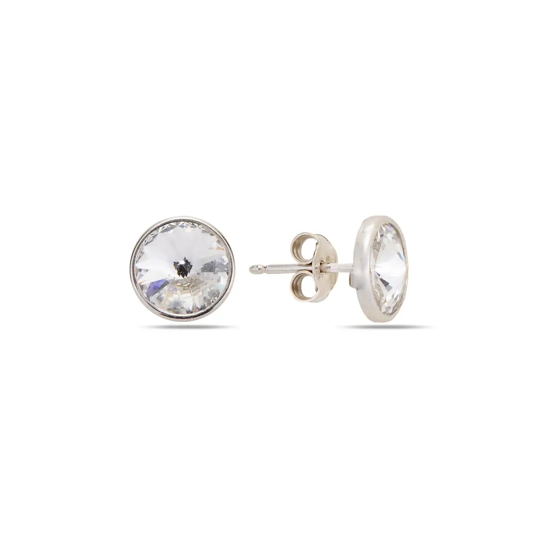 Sterling Silver 925 Round Crystal Stud Earrings “Aurora”