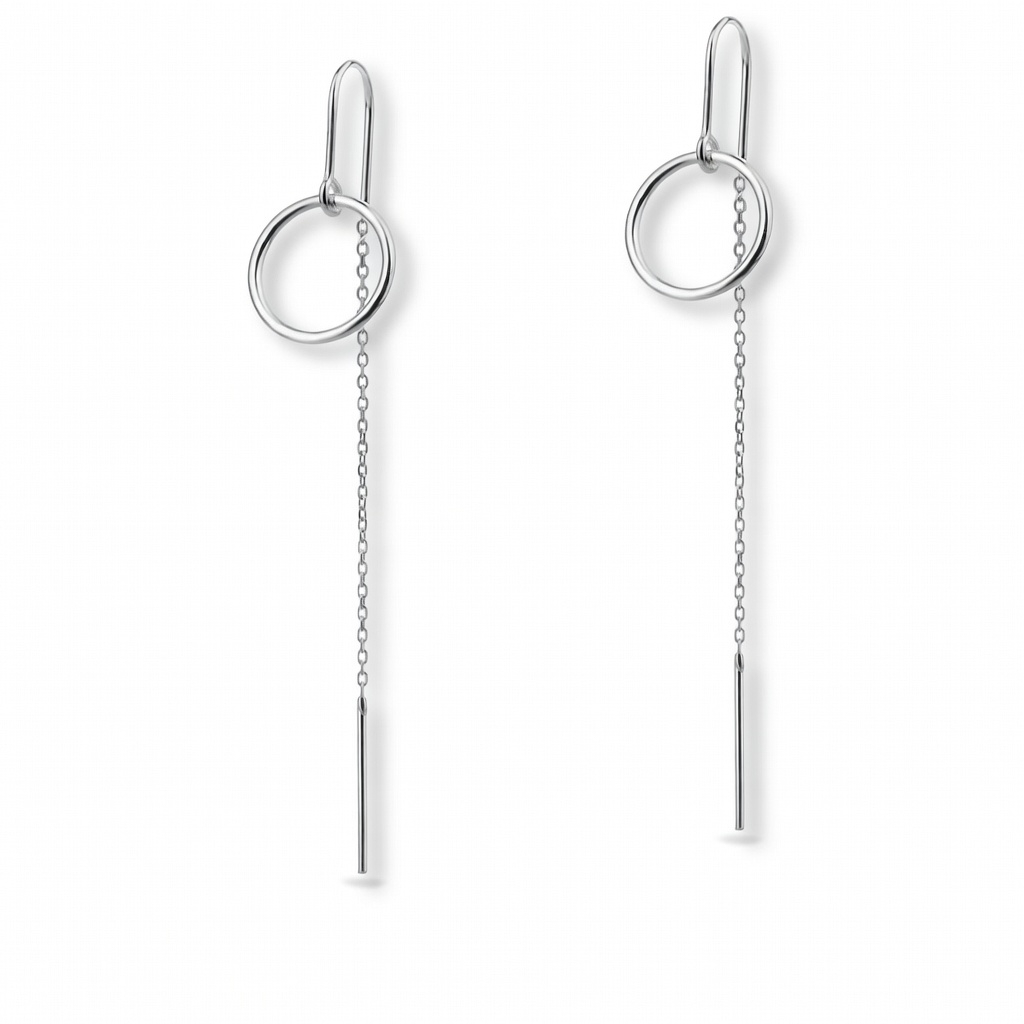 Sterling Silver 925 Long Chain Threader Earrings “Loop”