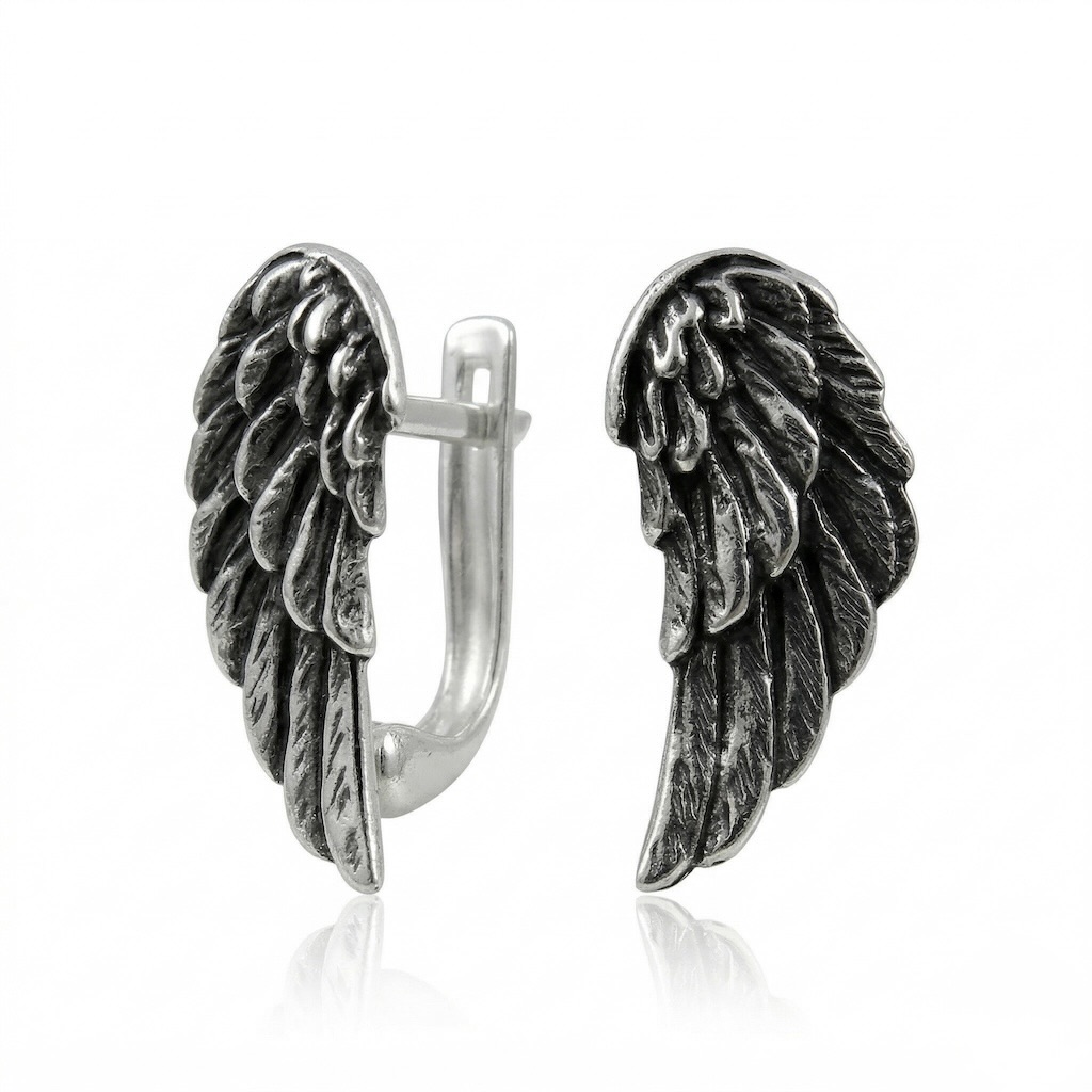 Sterling Silver 925 Angel Wing Huggie Earrings “Celeste”
