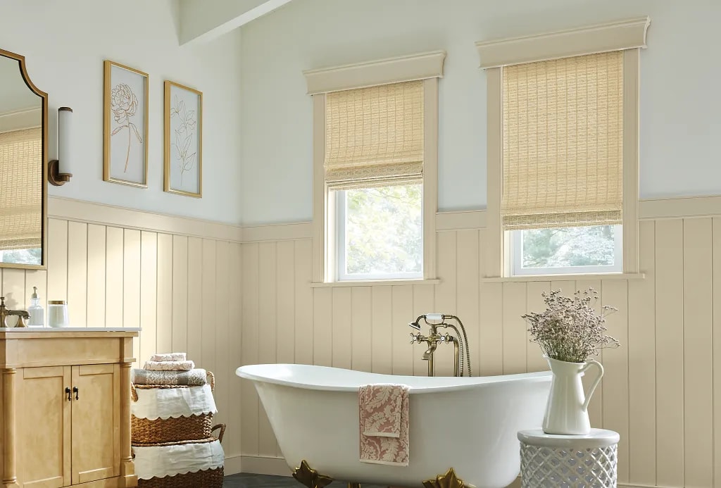 Natural woven shades adding texture to a cozy room