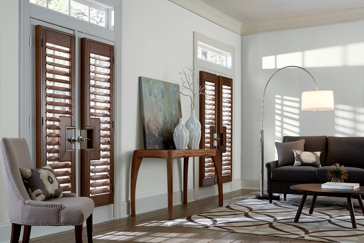 Plantation shutters enhancing a bright sunroom