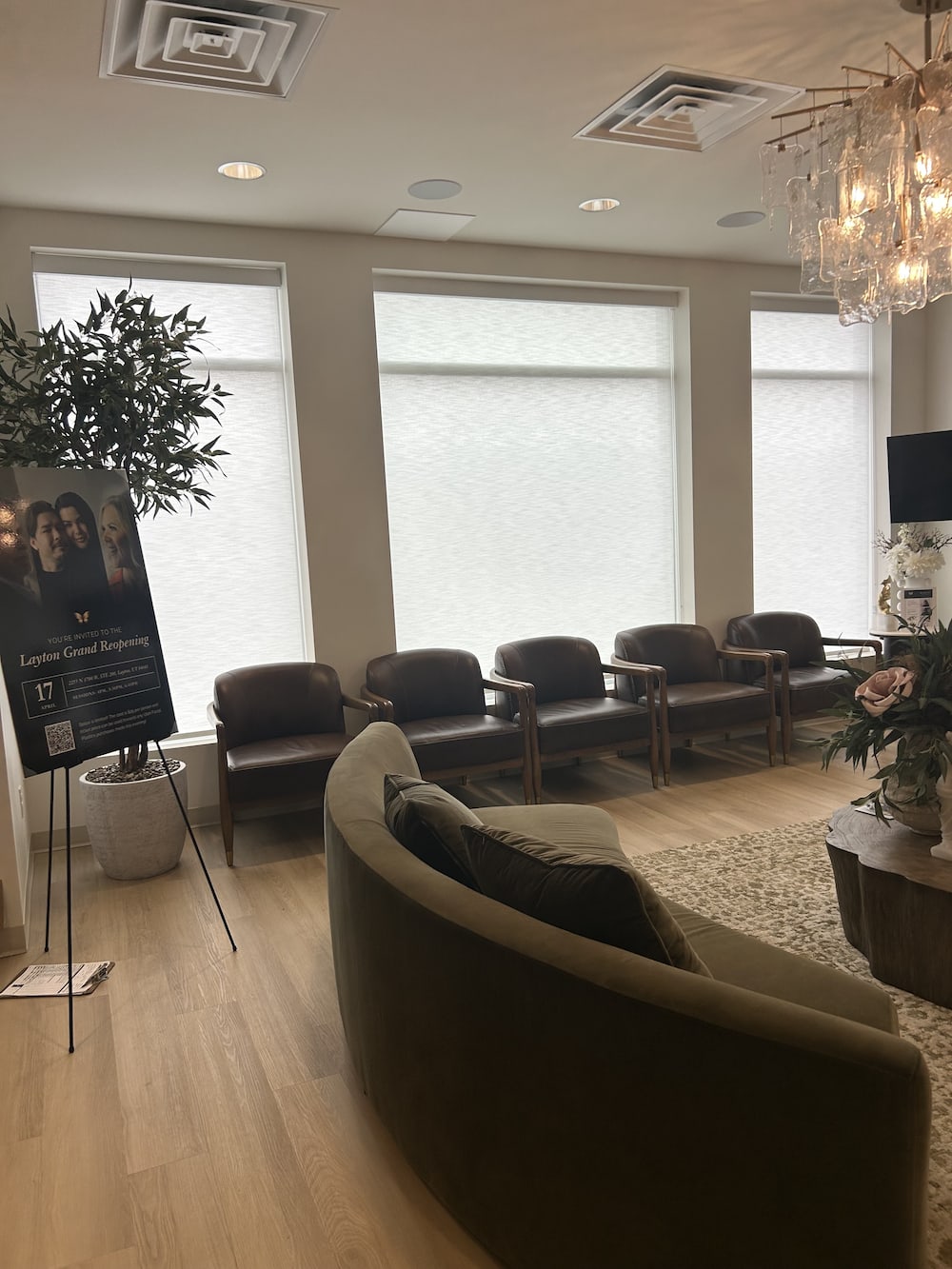 Roller shades in waiting room