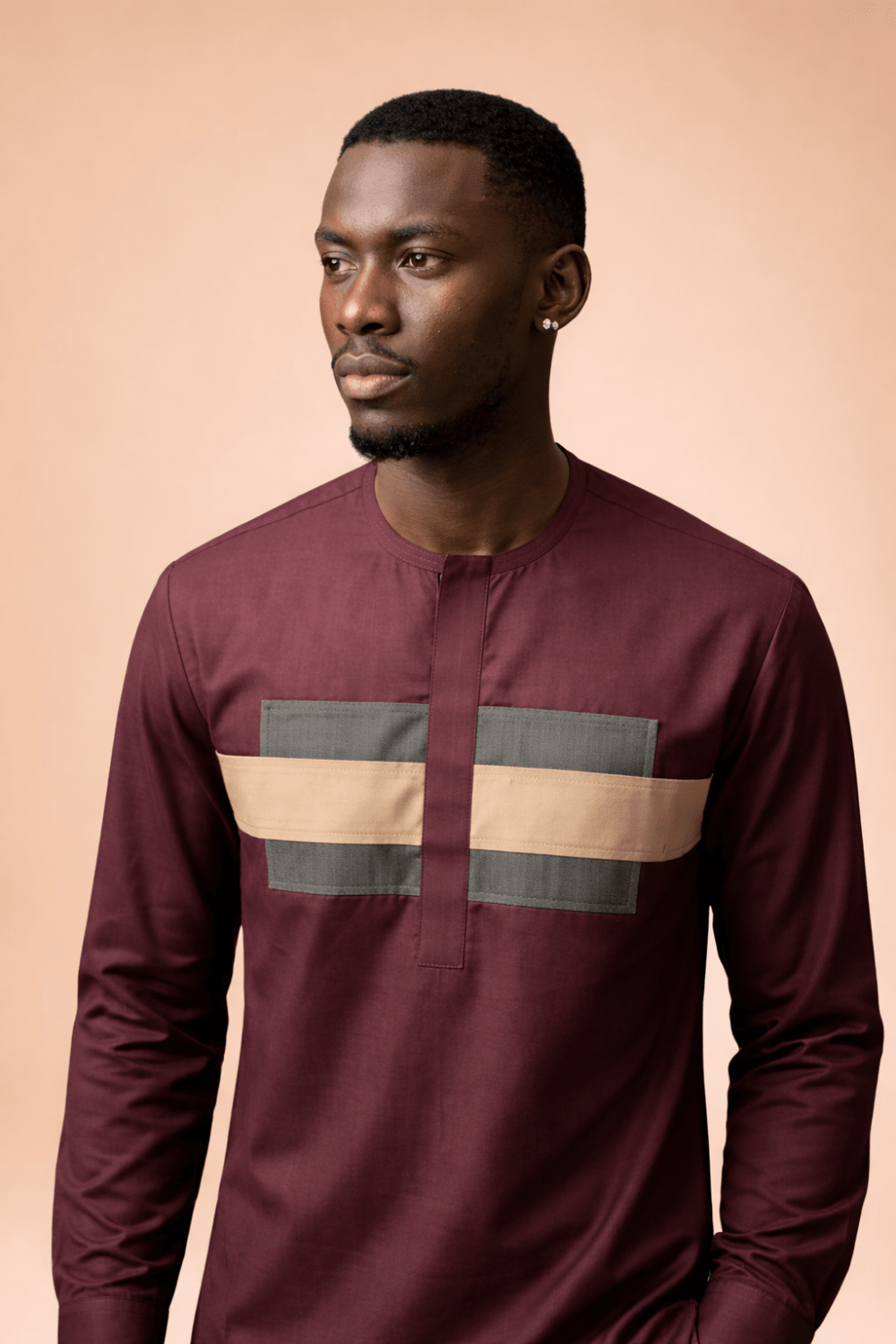 Tunique chemise : L'Élégance Géométrique Moderne en Bordeaux Profond - Photo 1