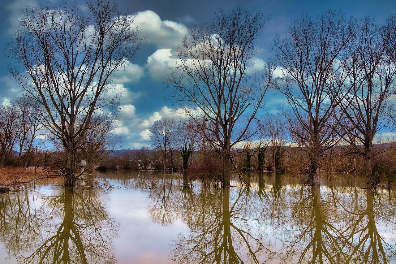 Heavy rainfall causing severe flooding and damage.