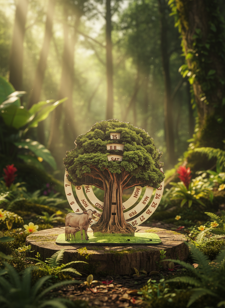 Tree of Life Wooden Infinite Calendar on Office Desk