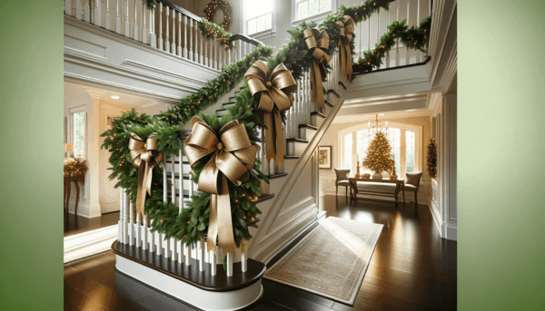 Un élégant escalier intérieur orné de décorations de Noël.