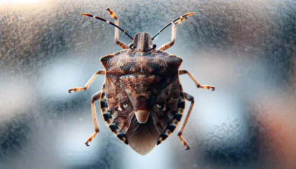 DALL·E 2023-12-20 18.08.51 - A close-up photograph of stink bugs on a glass window, capturing their shield-shaped bodies and mottled brown coloration. The image should focus on th.webp