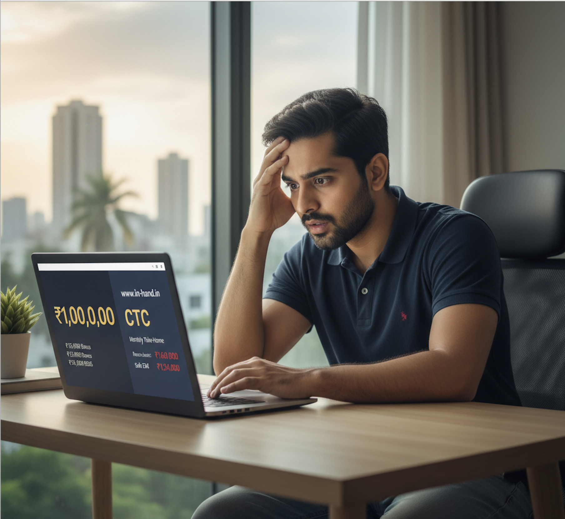 In-hand salary breakdown showing 3L vs 1Cr