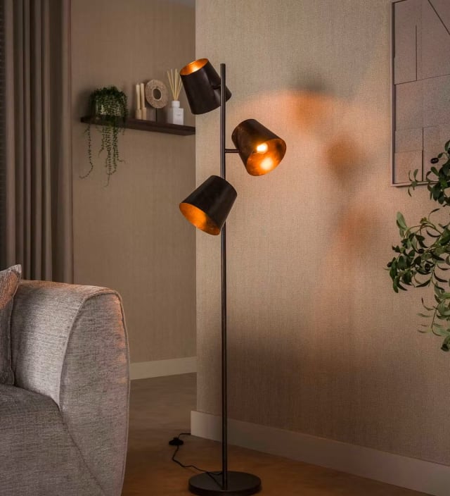 Industrial Floor Lamp 3 Metal Brown Shades Niagara