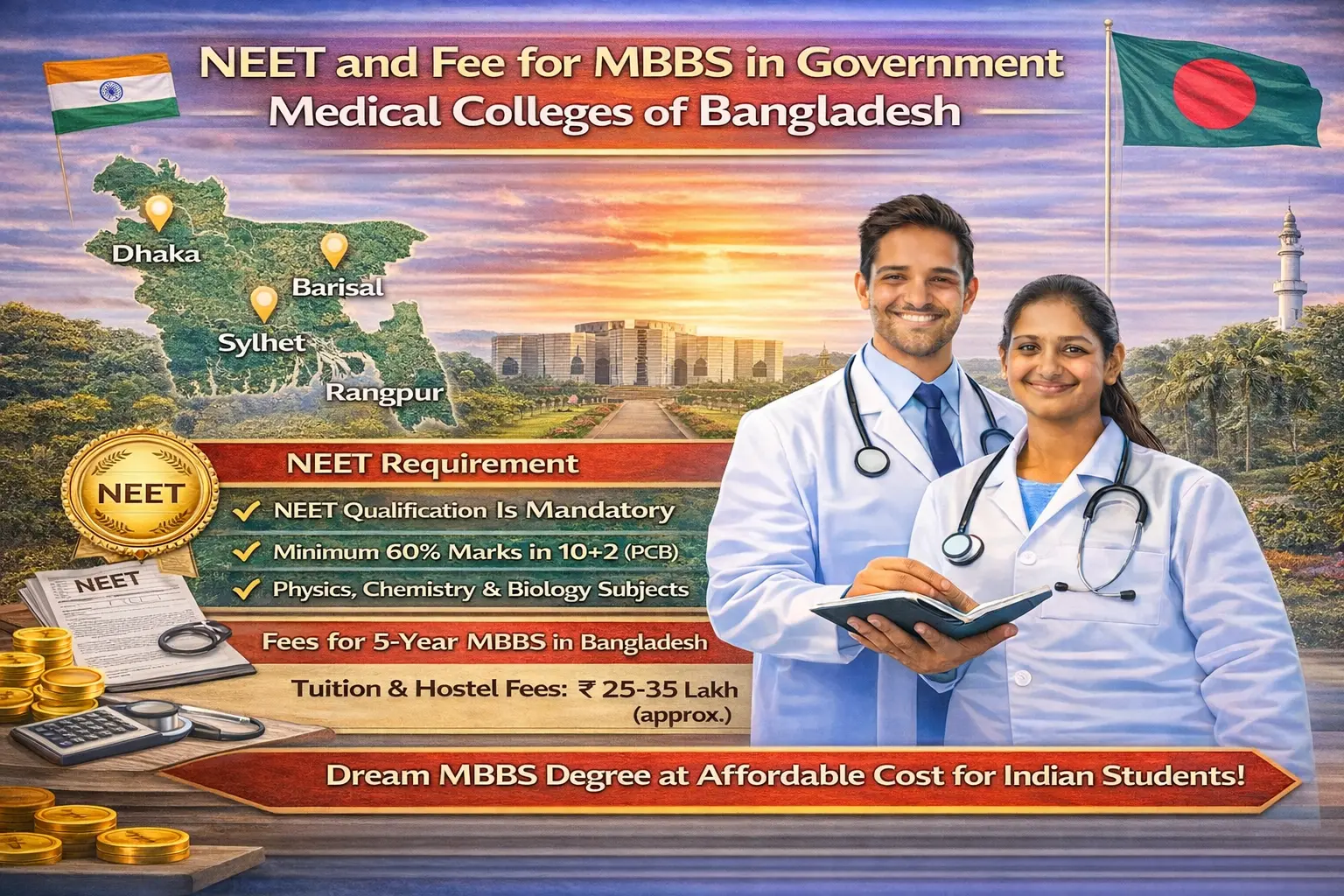 NEET and Fee for MBBS in Government Medical Colleges of Bangladesh