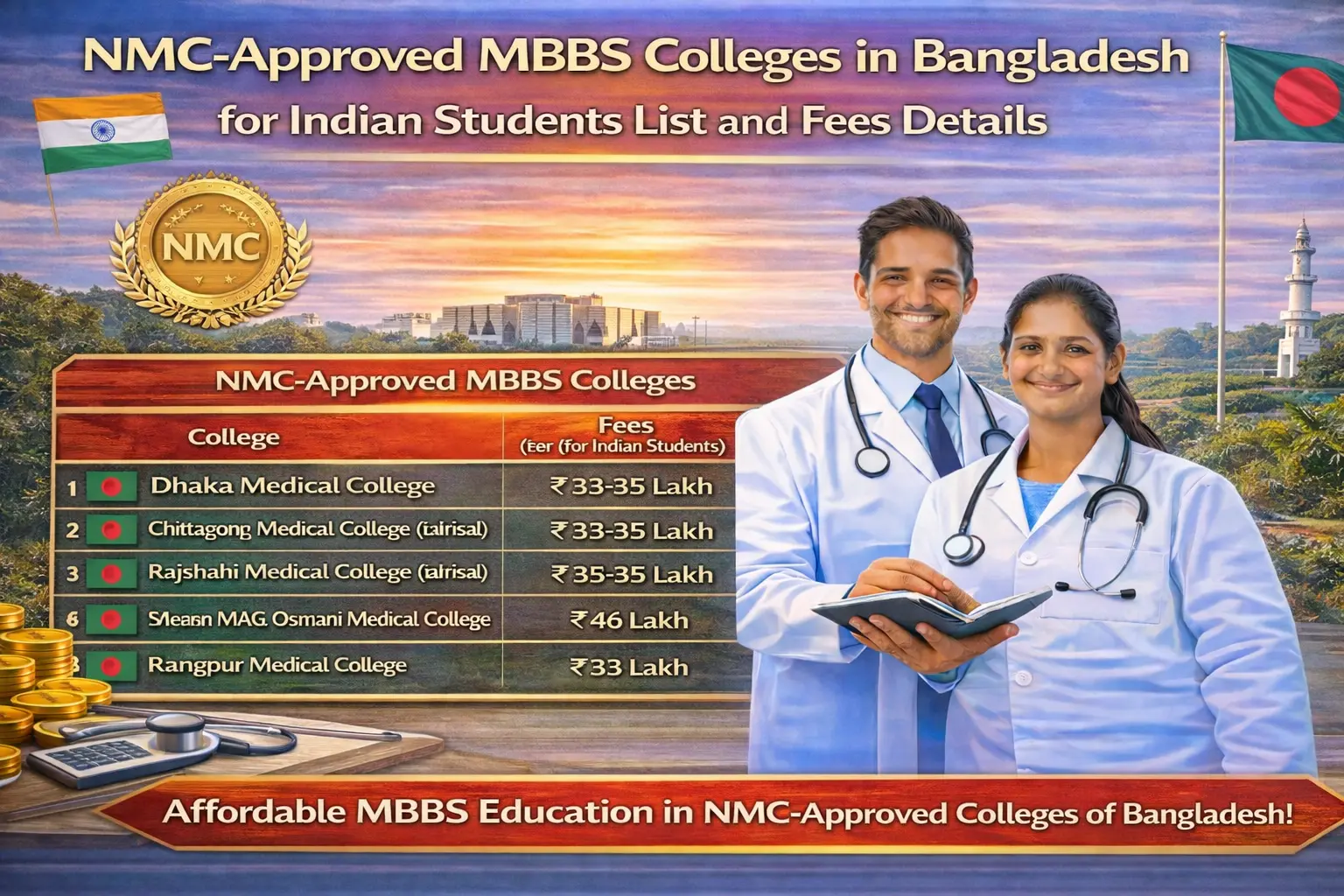 NMC-Approved MBBS Colleges in Bangladesh for Indian Students List and Fees Details