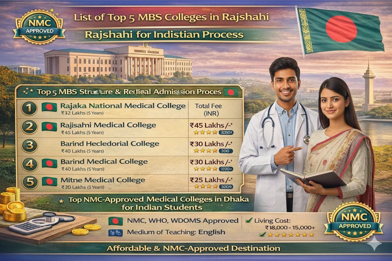 List of Top 5 MBBS Colleges in Rajshahi for Indian Students with fees structure and admission process