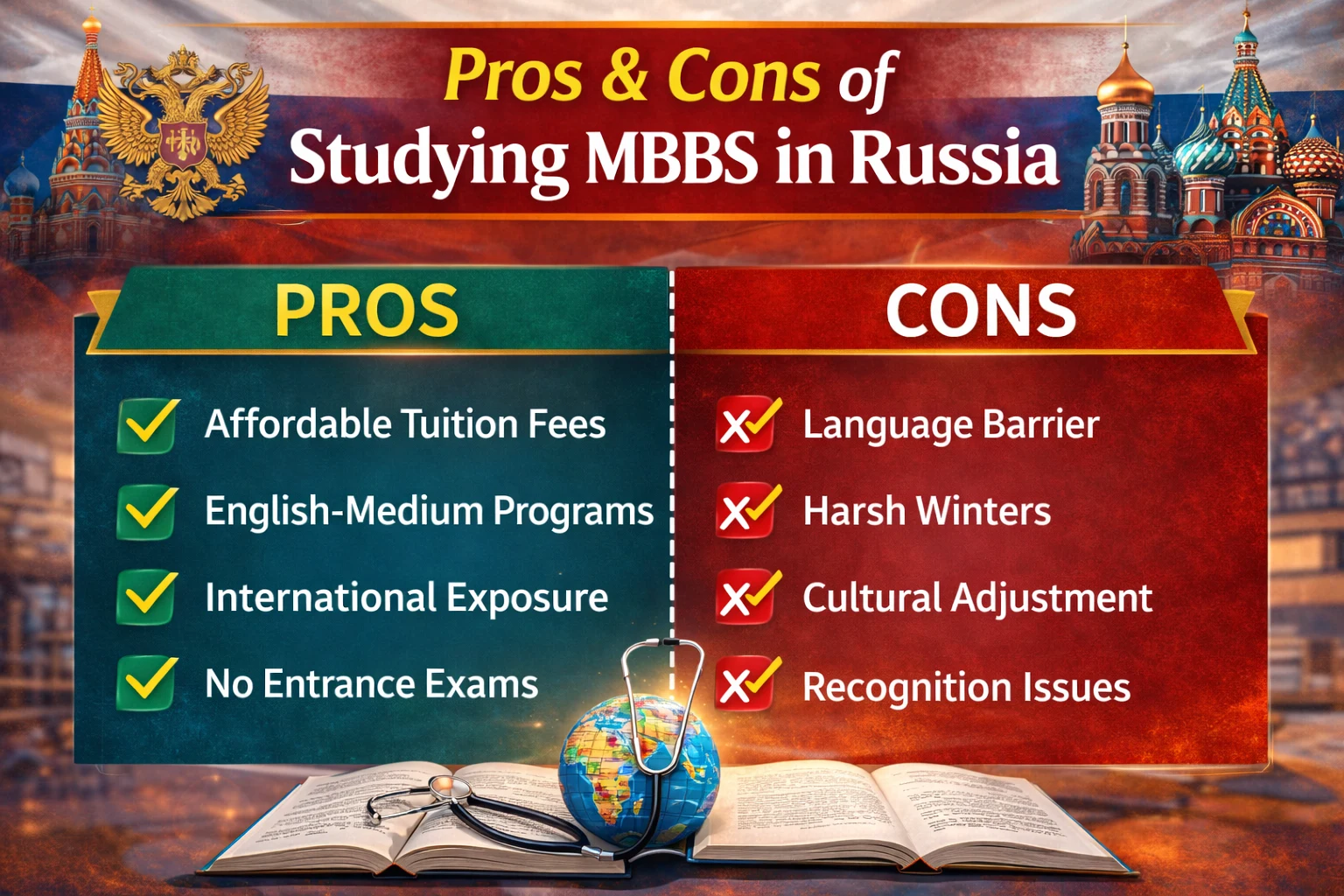 What are the advantages and disadvantages of pursuing an MBBS degree in Russia?