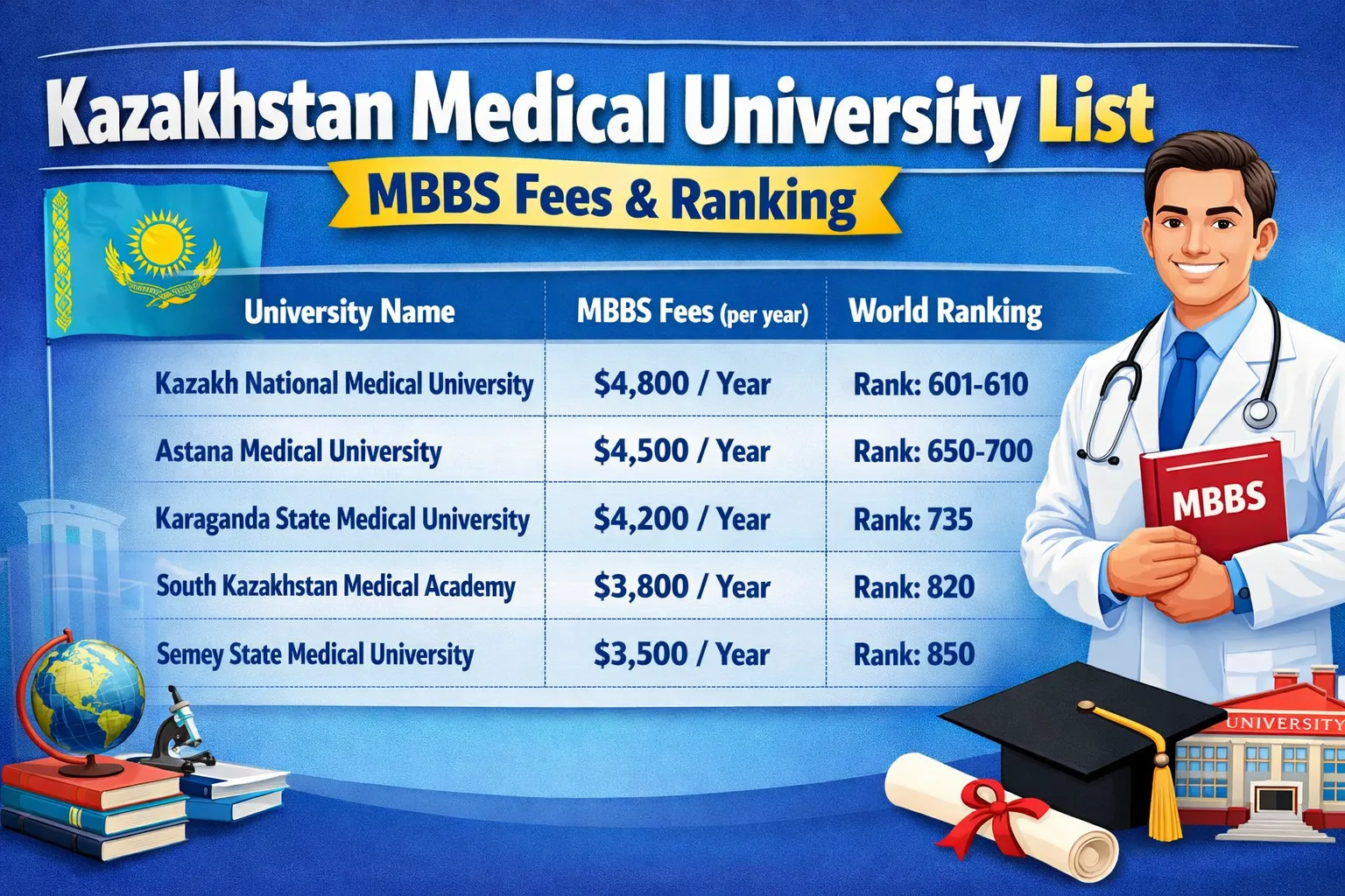 List of Kazakhstan Medical University with MBBS Fees and Ranking