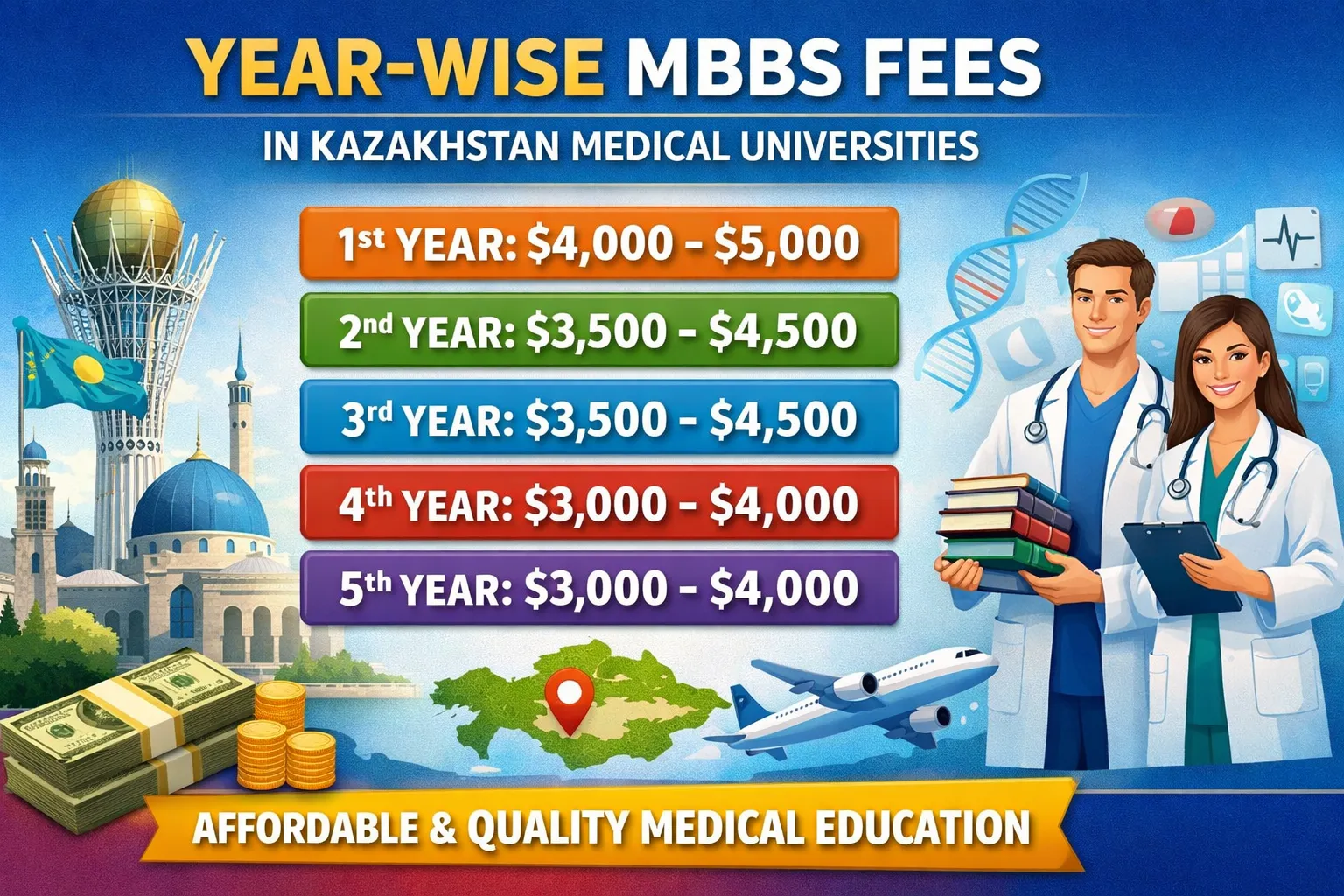 Kazakhstan Medical Universities Year-Wise MBBS Fees