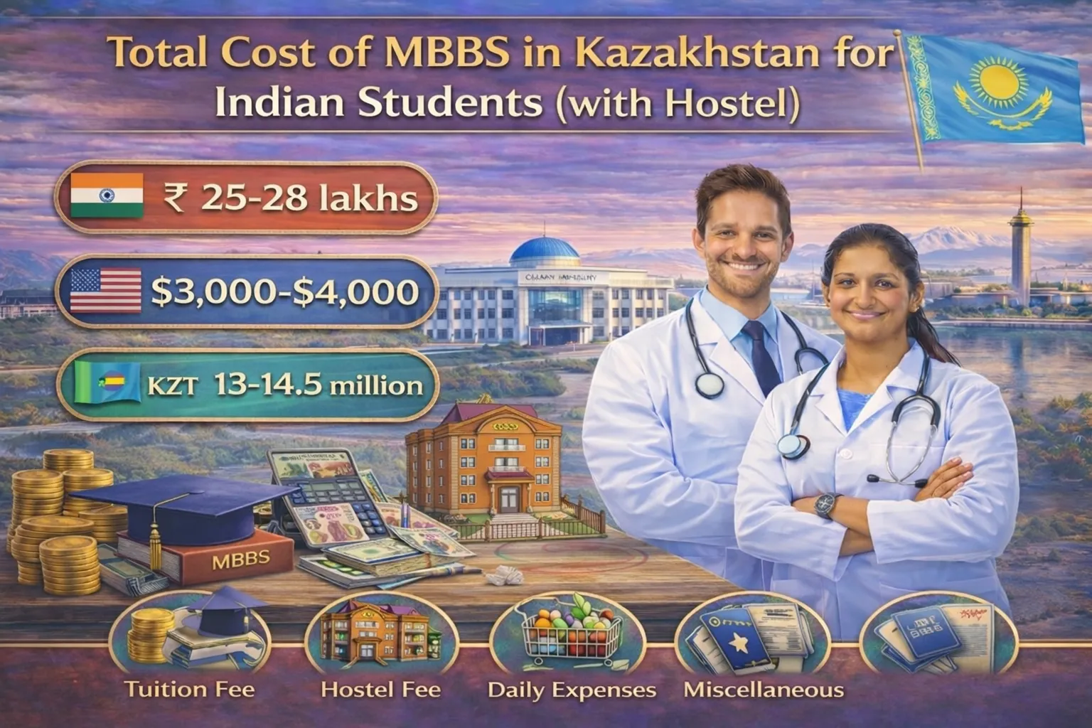 Total Cost of MBBS in Kazakhstan for Indian Students (Including Hostel)