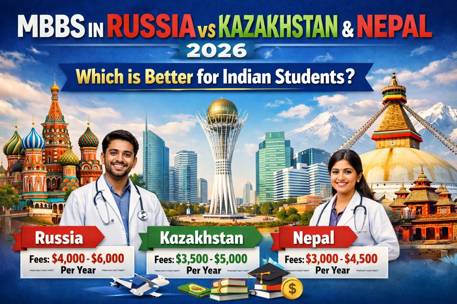 Fees MBBS in Russia vs Kazakhstan and Nepal 2026: Best for Indian Students