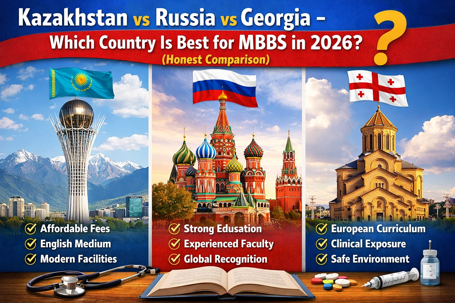 Kazakhstan VS Russia VS Georgia 2026 | Best for MBBS (Honestly Compare)