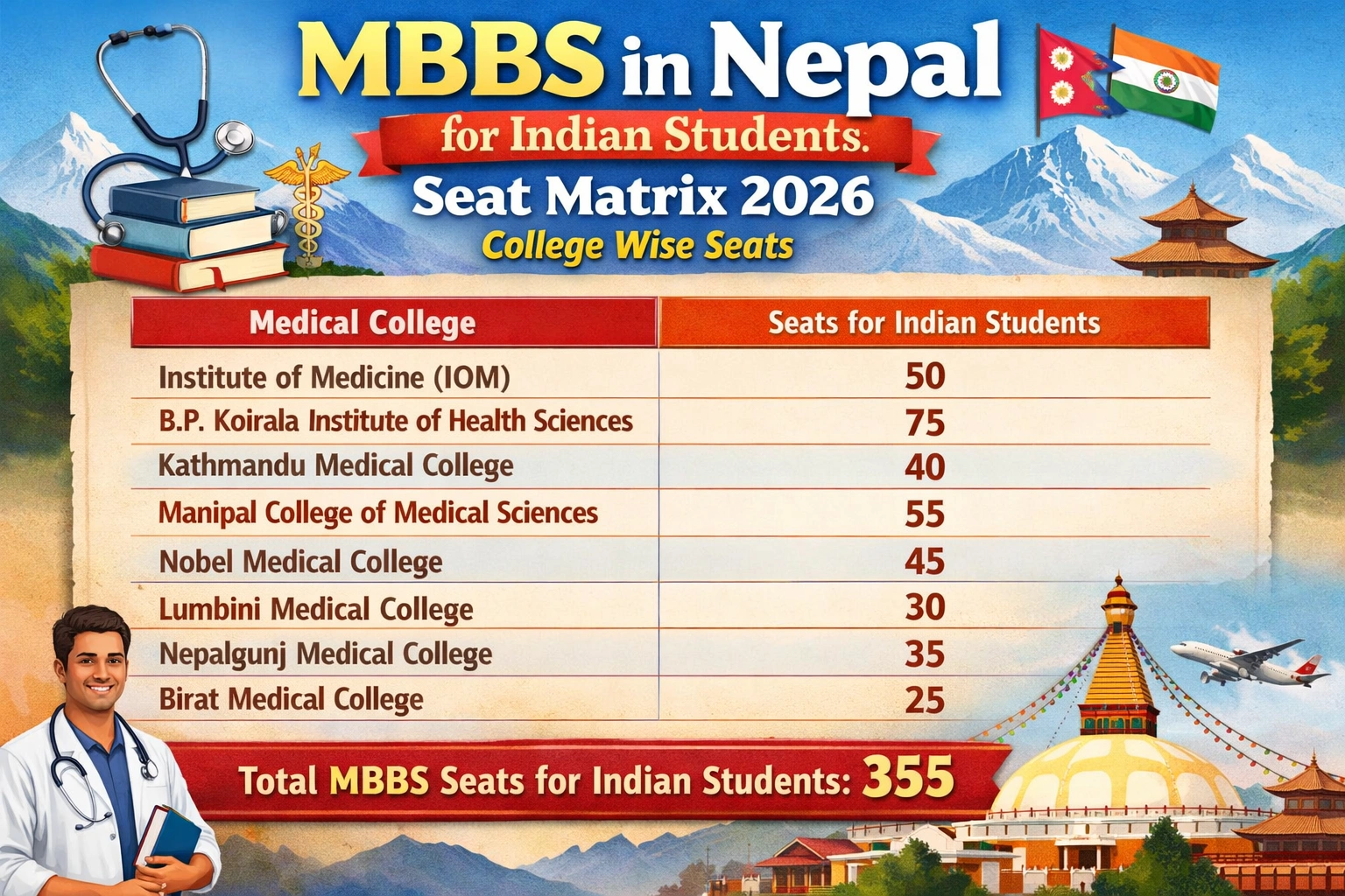 MBBS in Nepal Seat Matrix 2026: College Wise Seats for Indian Students