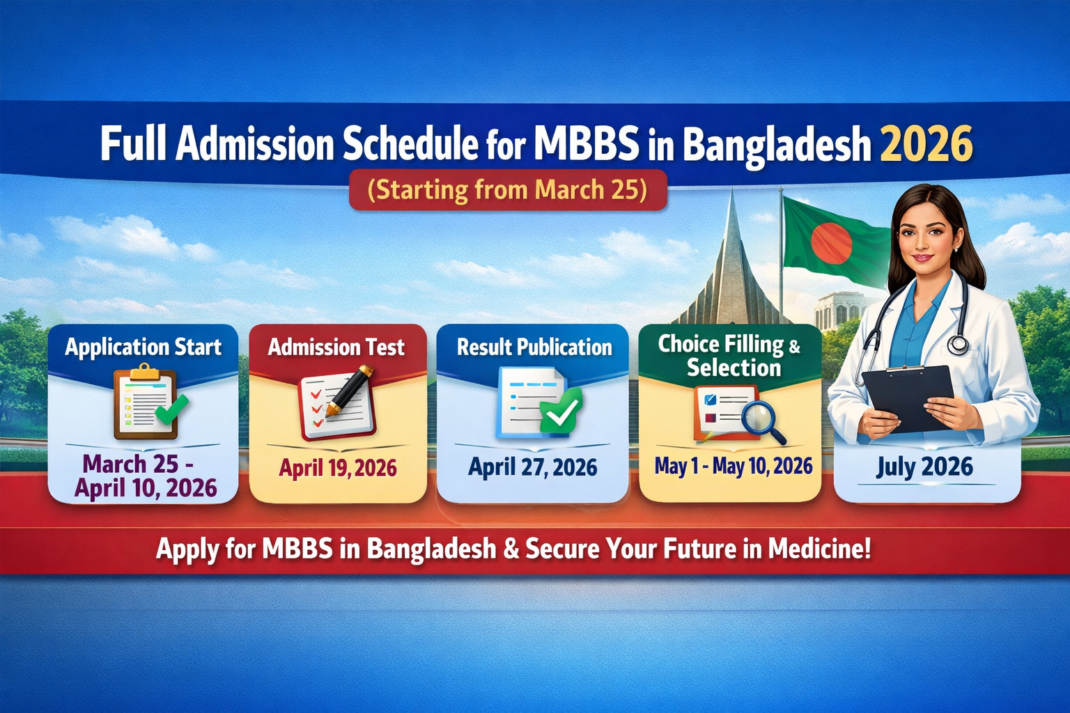 Full Admission Schedule for MBBS in Bangladesh 2026 (Starting from March 25)