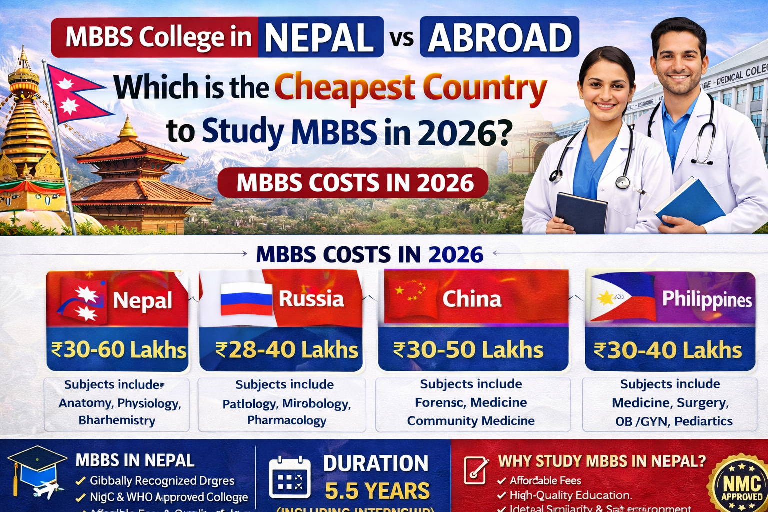 MBBS College in Nepal vs Abroad: Which is the Cheapest Country to Study MBBS in 2026?