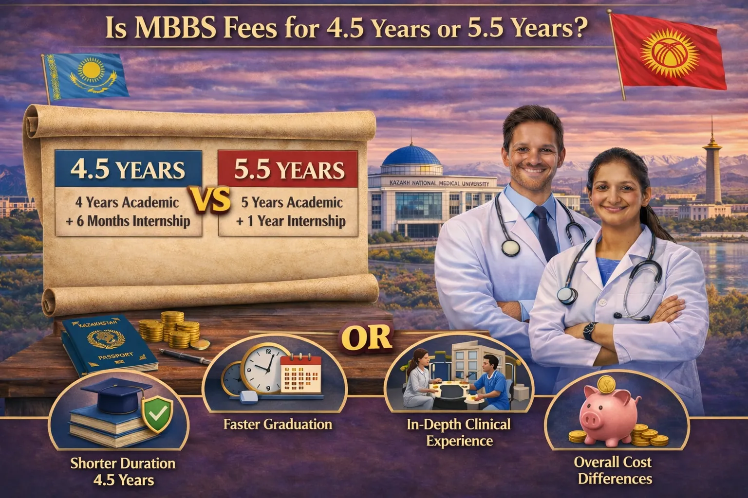 MBBS fees according to duration(4.5 years or 5.5 yrs)? MBBS in Kazakhstan Duration and Fee Structure Explained