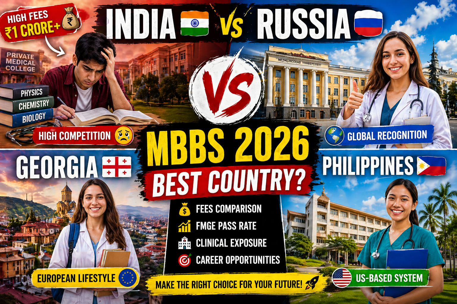 MBBS (2026): India vs Georgia & Russia Vs Philippines – Which Country is Better for Indian Students?