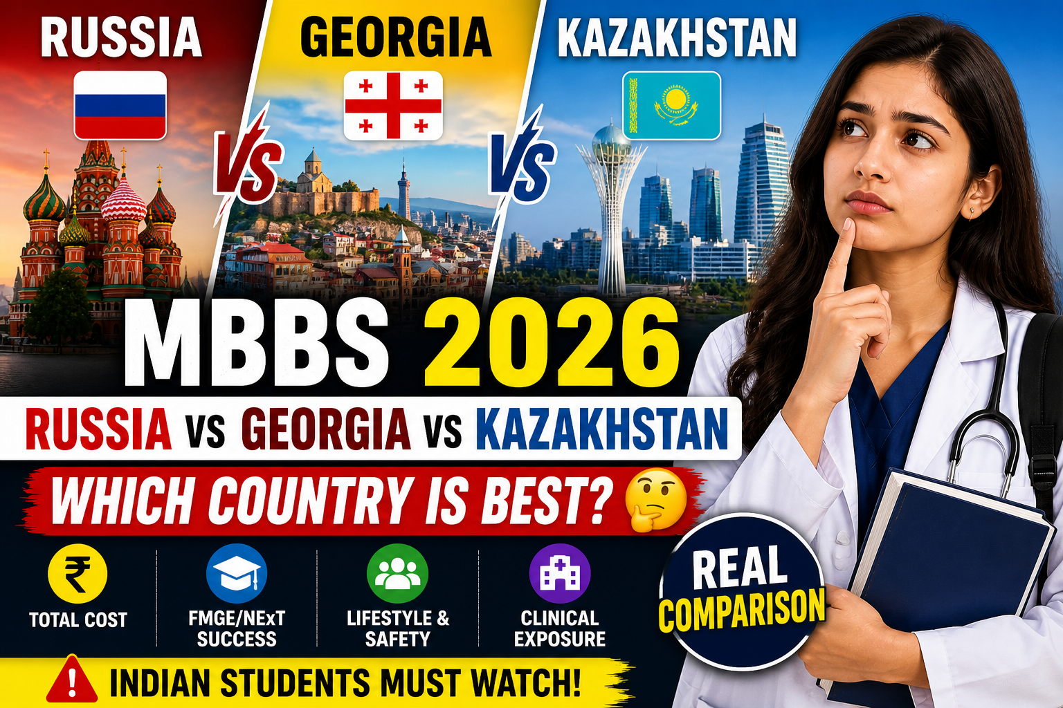 MBBS in Russia vs Georgia vs Kazakhstan 2026: Which Country is Best for Indian Students?