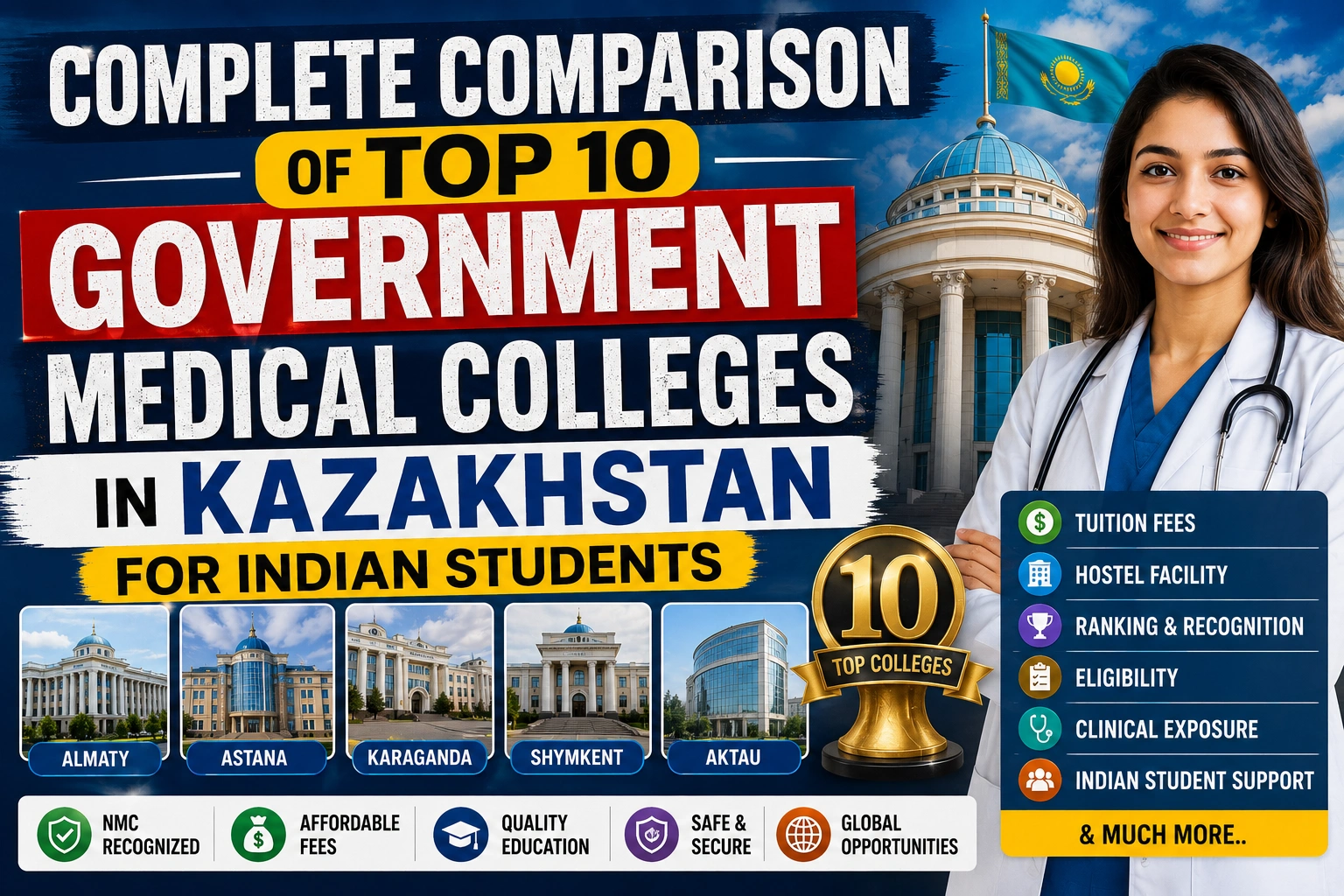 Complete Comparison of Top 10 Government Medical Colleges in Kazakhstan for Indian Students